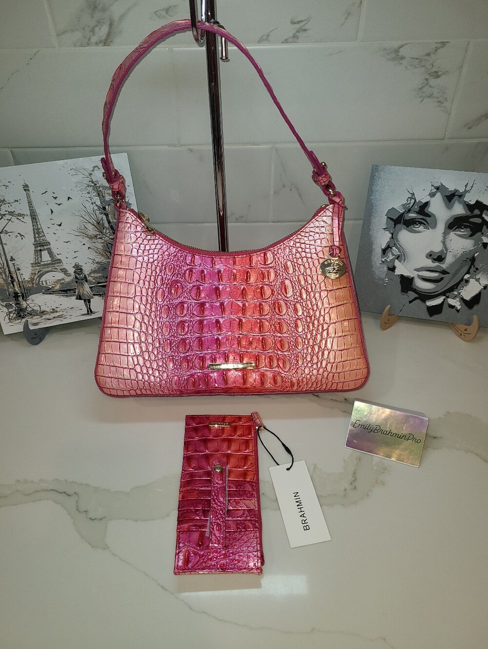 Brahmin Esme In Cupid Ombre Pristine & NWT matching Credit Card Wallet - Picture 3 of 13